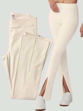 ALO Yoga Airbrush Flutter Leggings in Ivory Split Hem Full Length Large